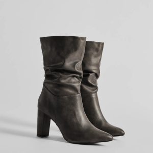 Trendy Scrunched Faux Leather Boots