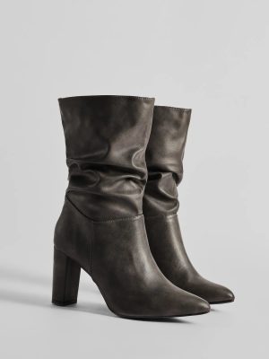 Trendy Scrunched Faux Leather Boots