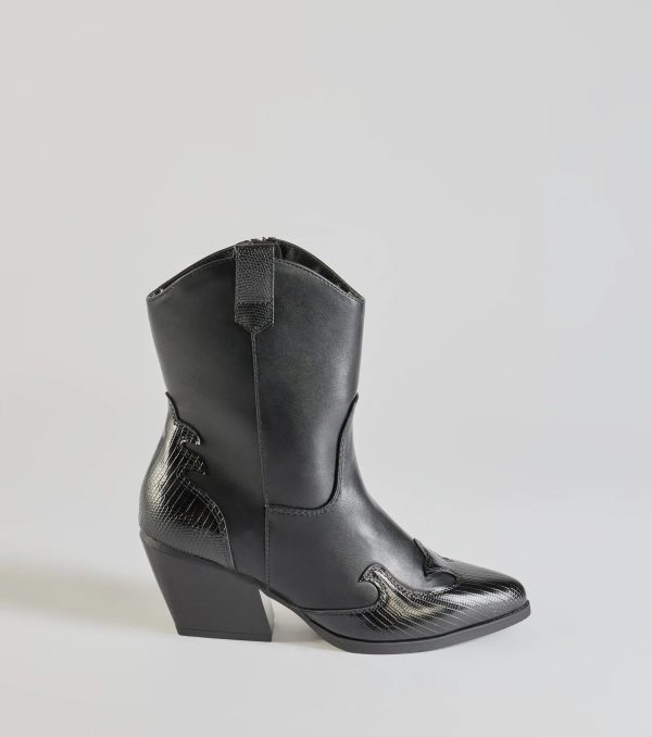 Edgy-Chic Faux Leather Western Booties - Image 2