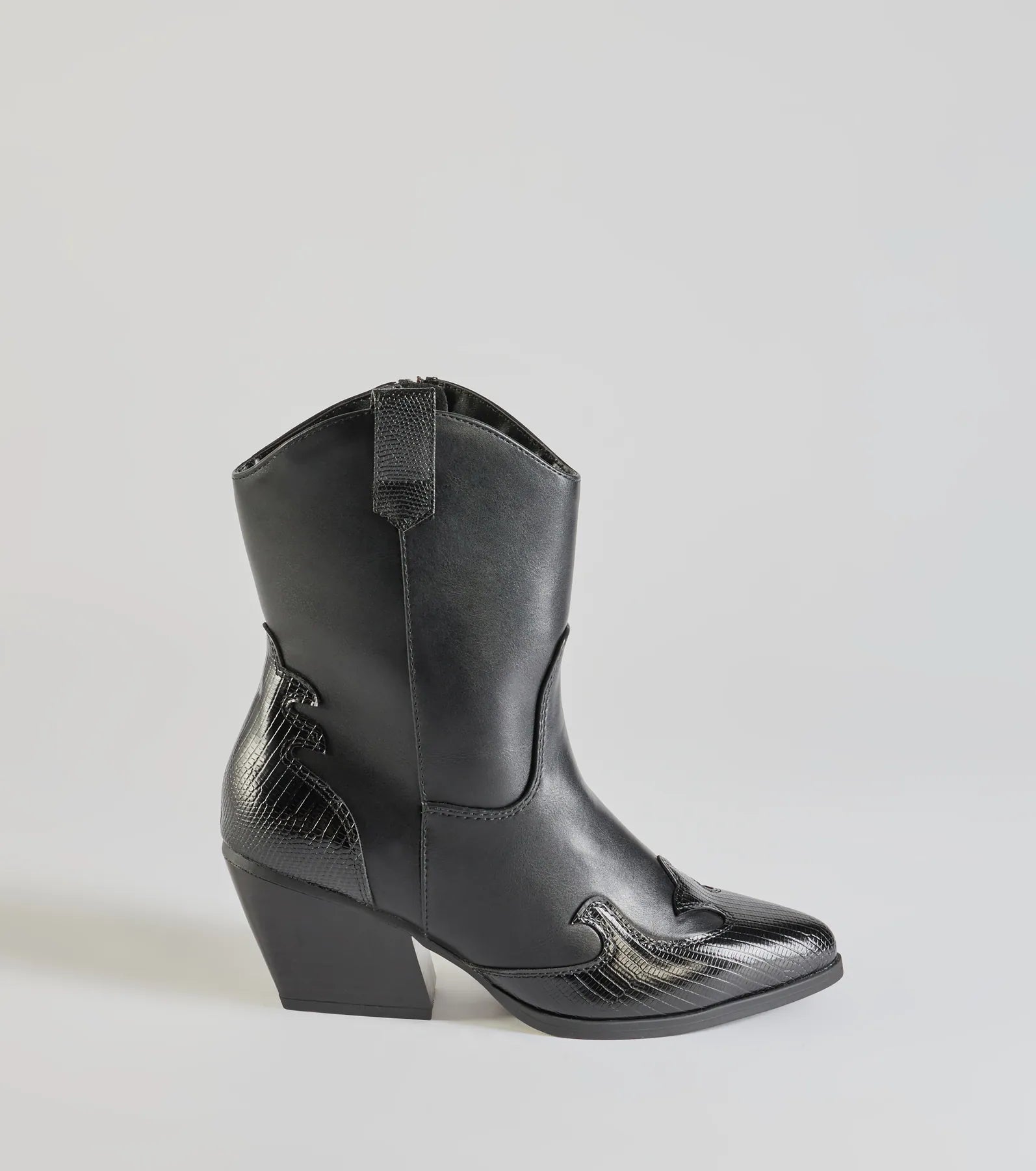 Edgy-Chic Faux Leather Western Booties - Image 2