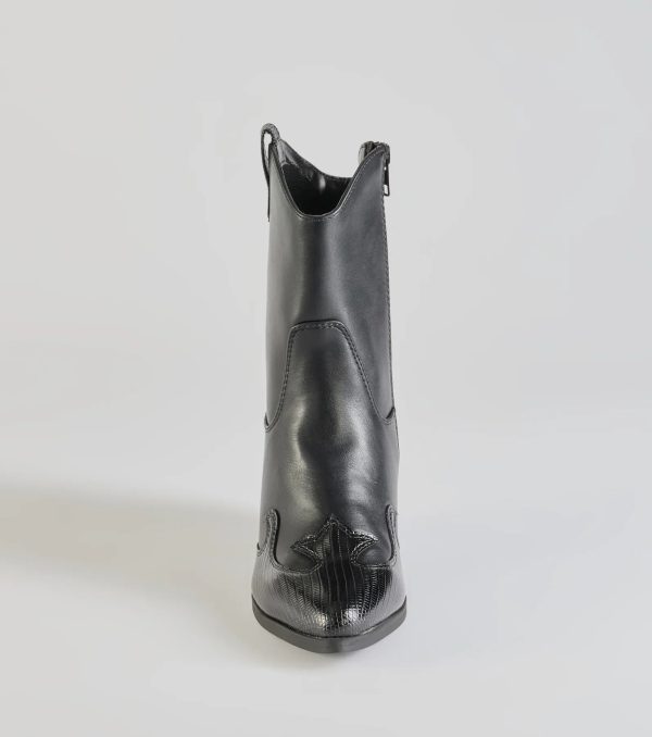 Edgy-Chic Faux Leather Western Booties - Image 3