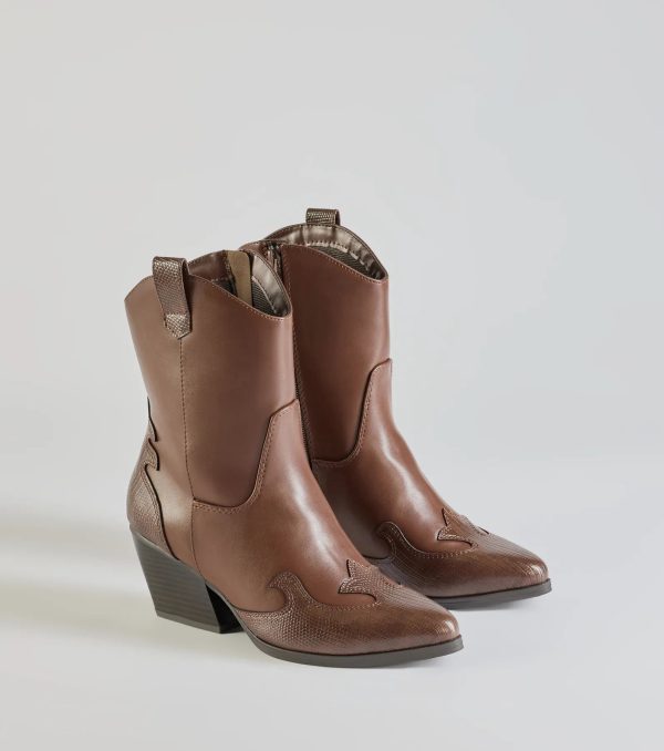 Edgy-Chic Faux Leather Western Booties - Image 5