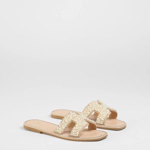 Simple Poise Faux Pearl Rhinestone Flat Sandals