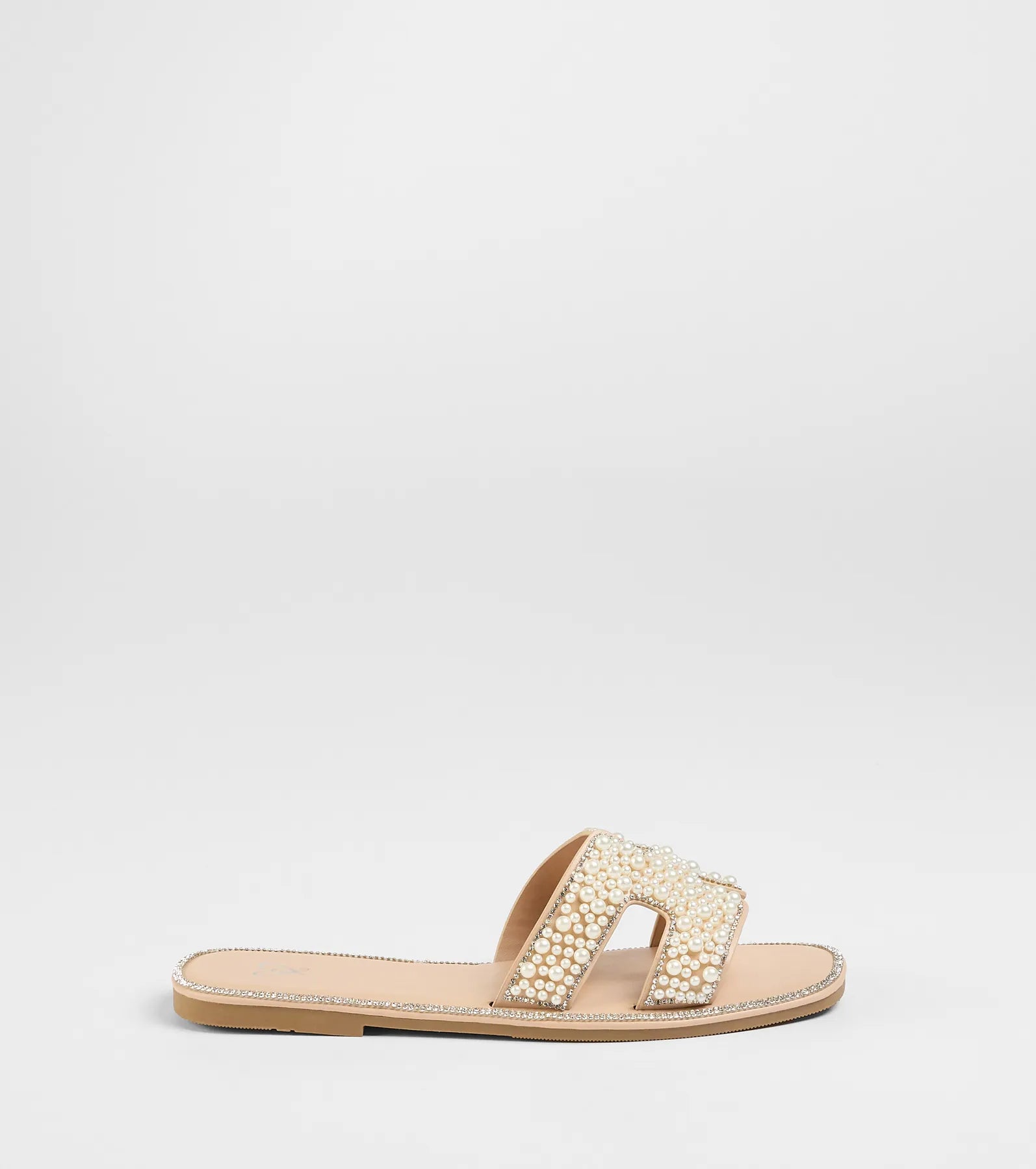 Simple Poise Faux Pearl Rhinestone Flat Sandals - Image 2