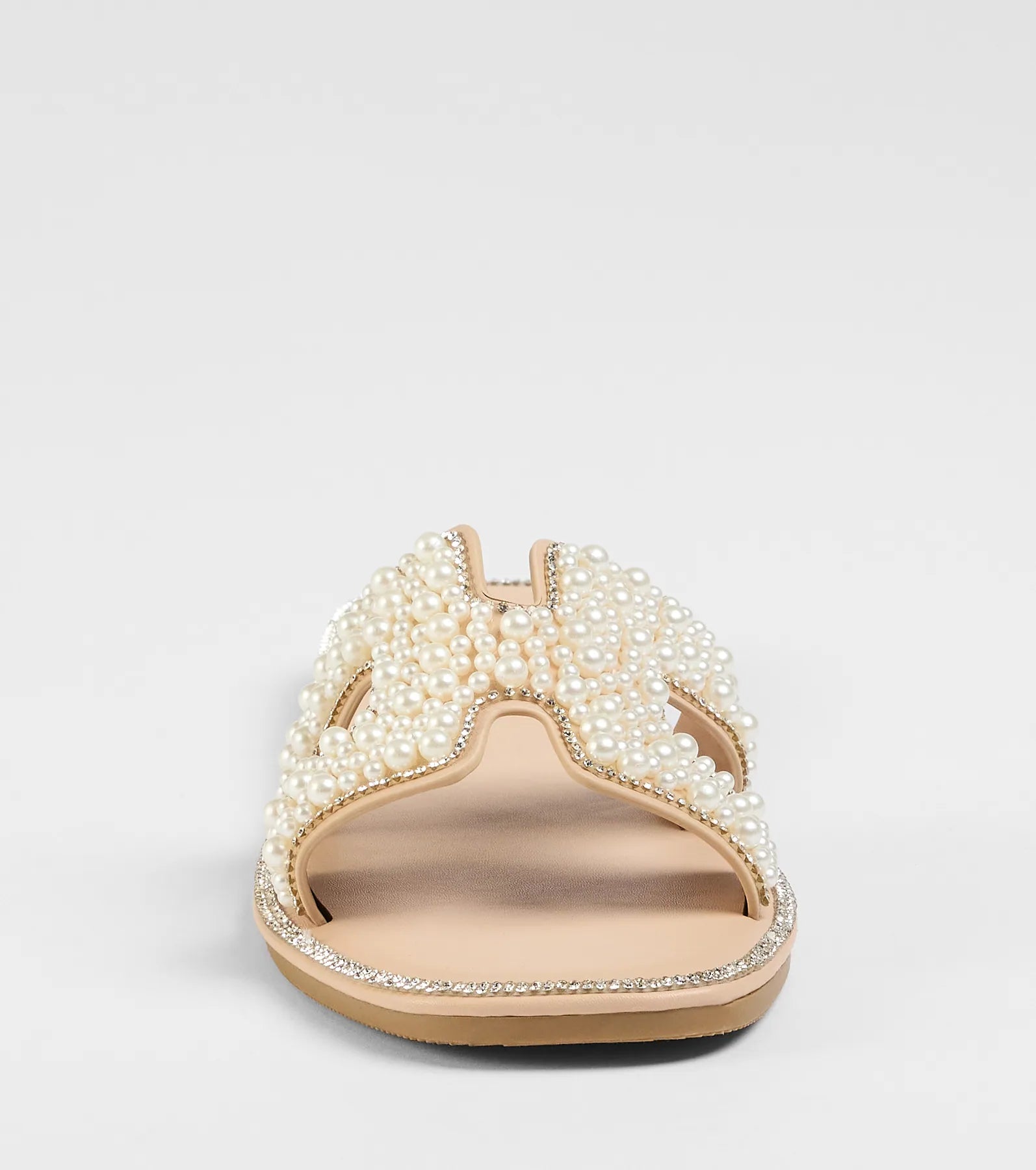 Simple Poise Faux Pearl Rhinestone Flat Sandals - Image 3