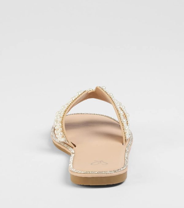 Simple Poise Faux Pearl Rhinestone Flat Sandals - Image 4
