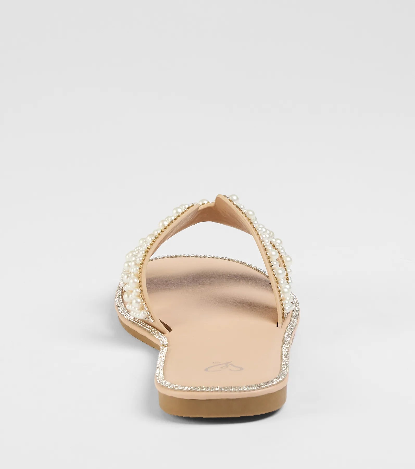 Simple Poise Faux Pearl Rhinestone Flat Sandals - Image 4