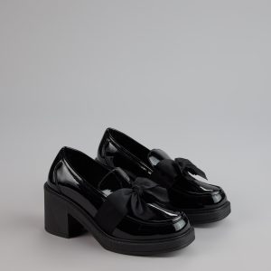 Gloss And Bow Block Heel Loafers