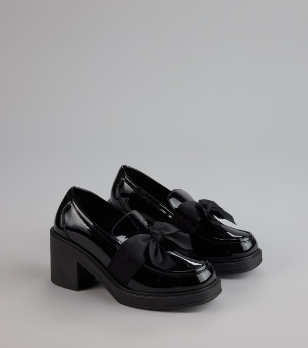 Gloss And Bow Block Heel Loafers