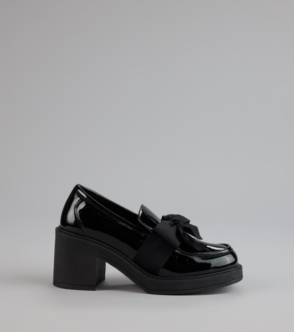 Gloss And Bow Block Heel Loafers - Image 2