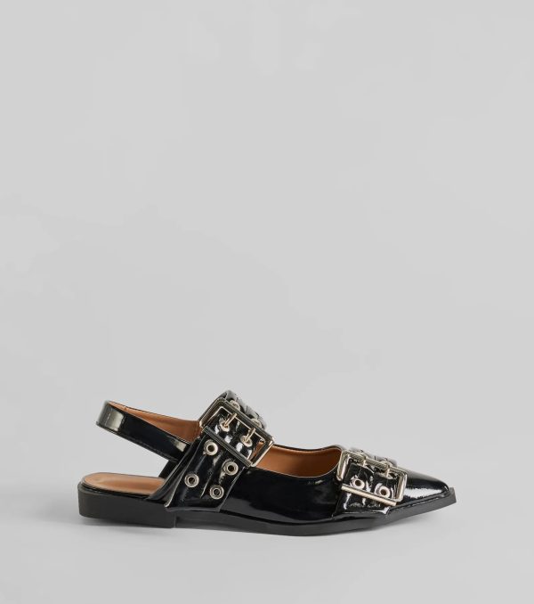 Trendy Look Pointed Toe Buckle Slingback Flats - Image 2