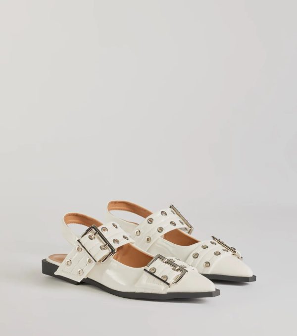 Trendy Look Pointed Toe Buckle Slingback Flats - Image 11
