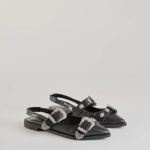 Western Flair Buckle Strap Sling-Back Flats