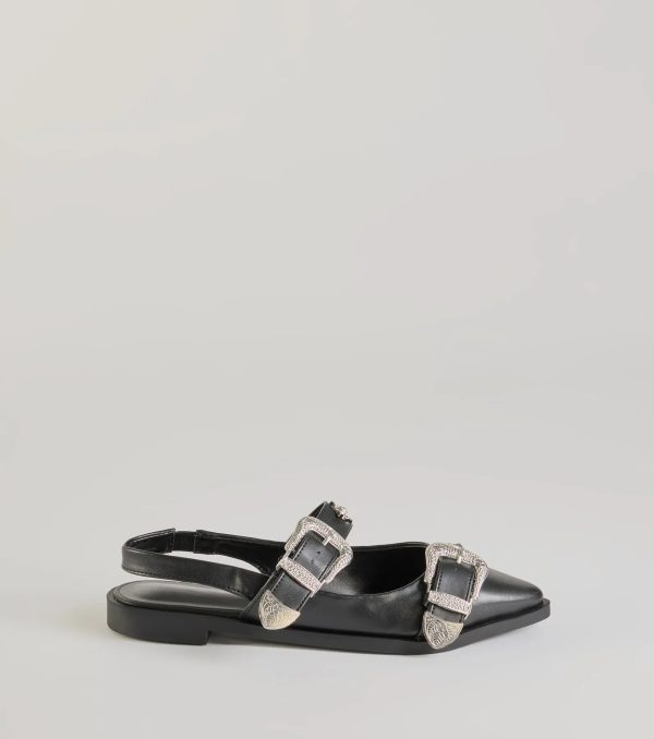 Western Flair Buckle Strap Sling-Back Flats - Image 2