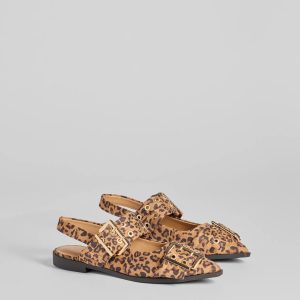 Sassy Stride Leopard Print Buckle Strap Flats