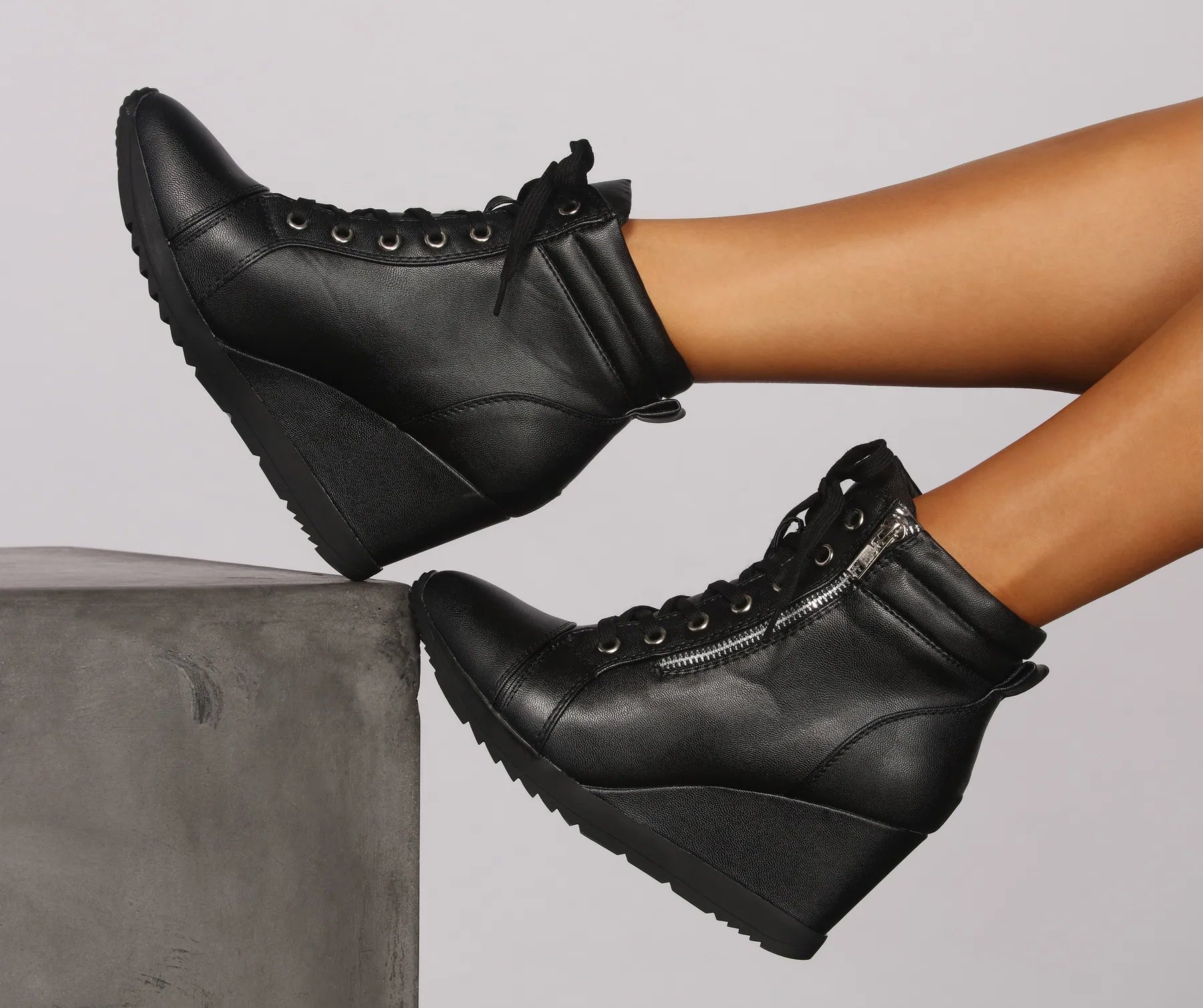 Step It Up Faux Leather Wedge Sneakers - Image 6
