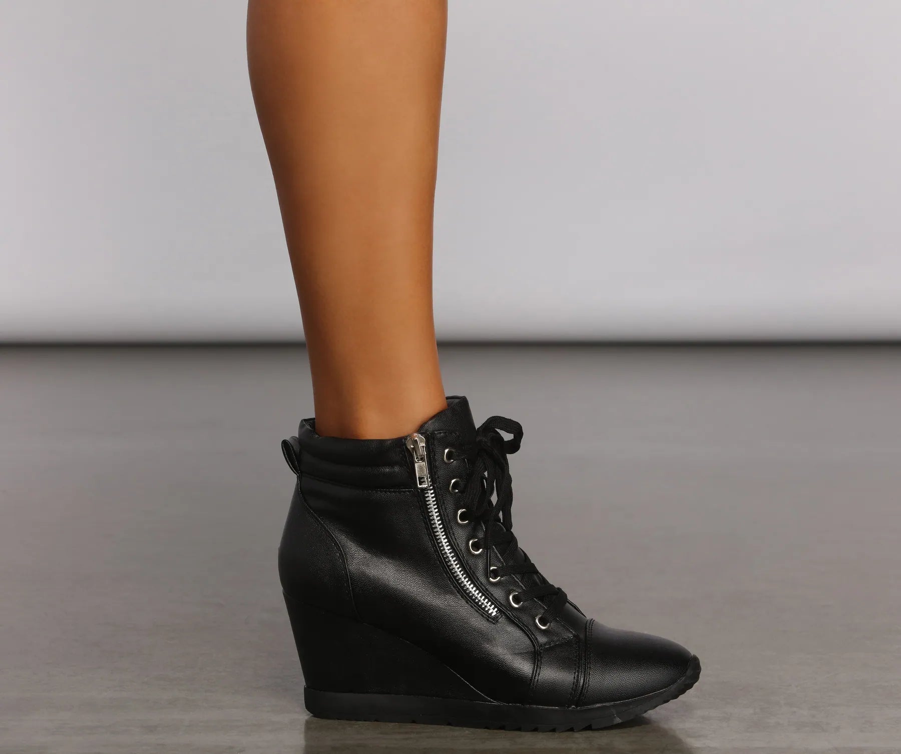 Step It Up Faux Leather Wedge Sneakers - Image 10