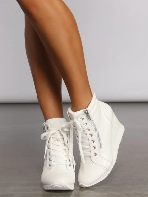 Step It Up Faux Leather Wedge Sneakers