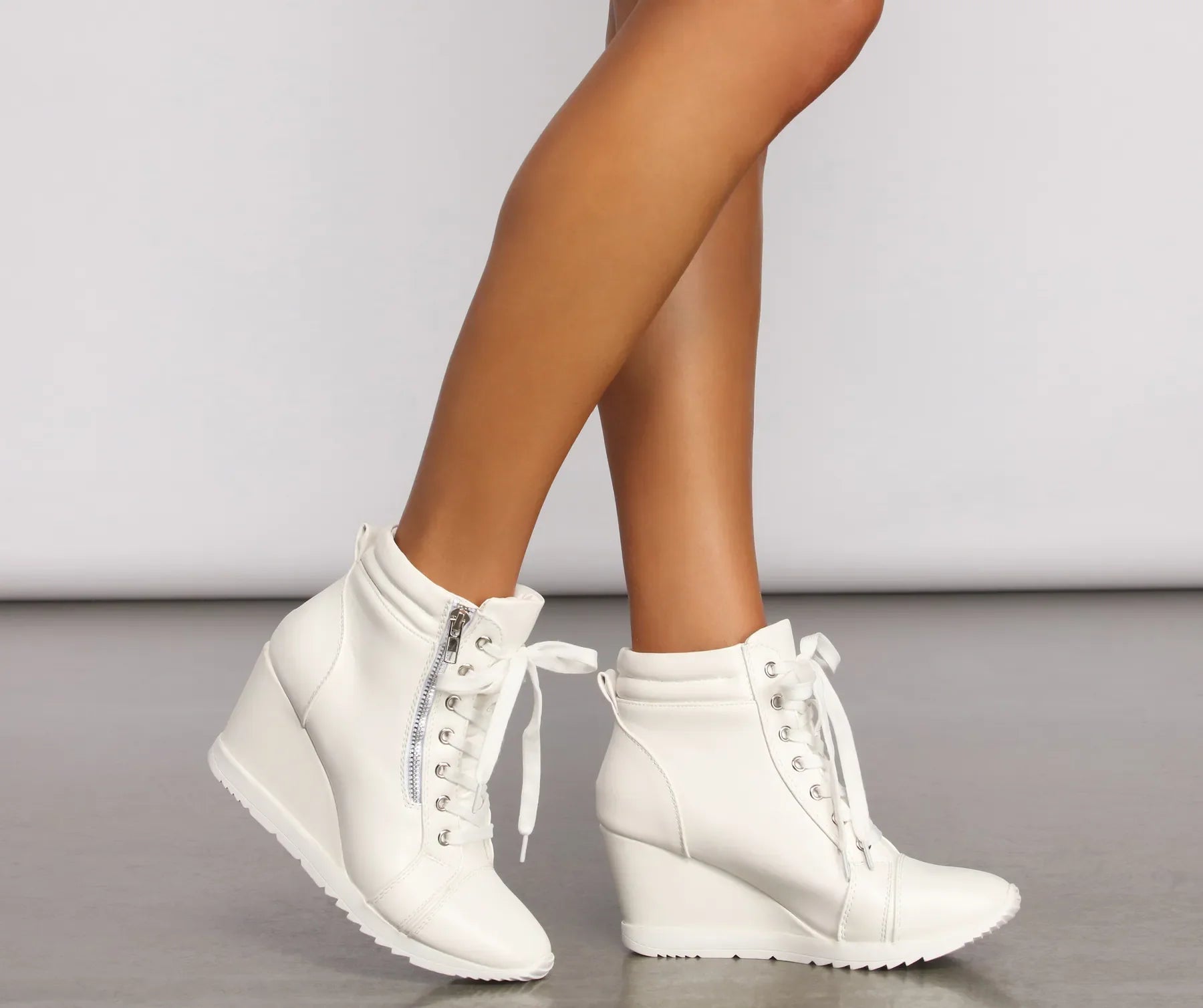 Step It Up Faux Leather Wedge Sneakers - Image 3