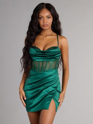 Mallory Rhinestone Satin Corset Mini Dress