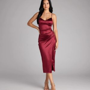 Tori Lace-Up Satin Midi Formal Dress