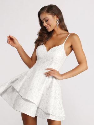 Heather Formal Glitter Floral Lace Tiered Skater Dress