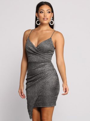 Penny Formal Woven Glitter Asymmetrical Mini Dress