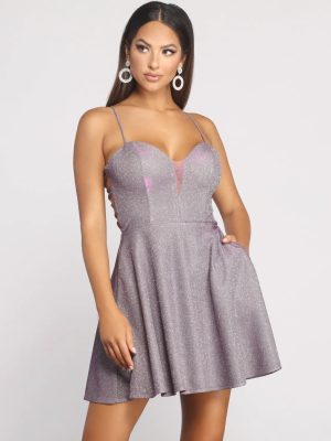 Aline Woven Glitter Lace Up Party Dress