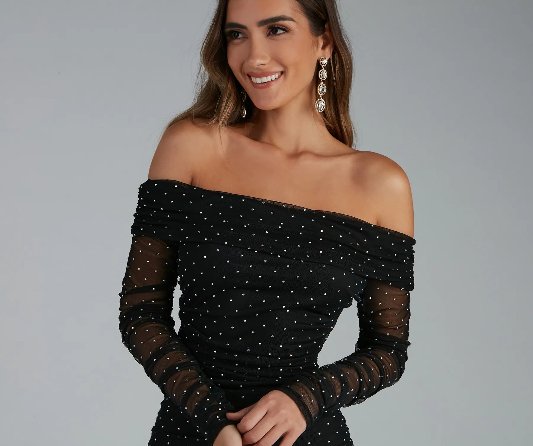 Aliya Formal Heatstone Ruched Bodycon - Image 3