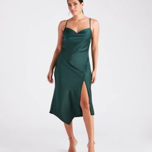 Annabella Formal Satin A-Line Midi Dress