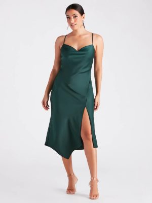 Annabella Formal Satin A-Line Midi Dress