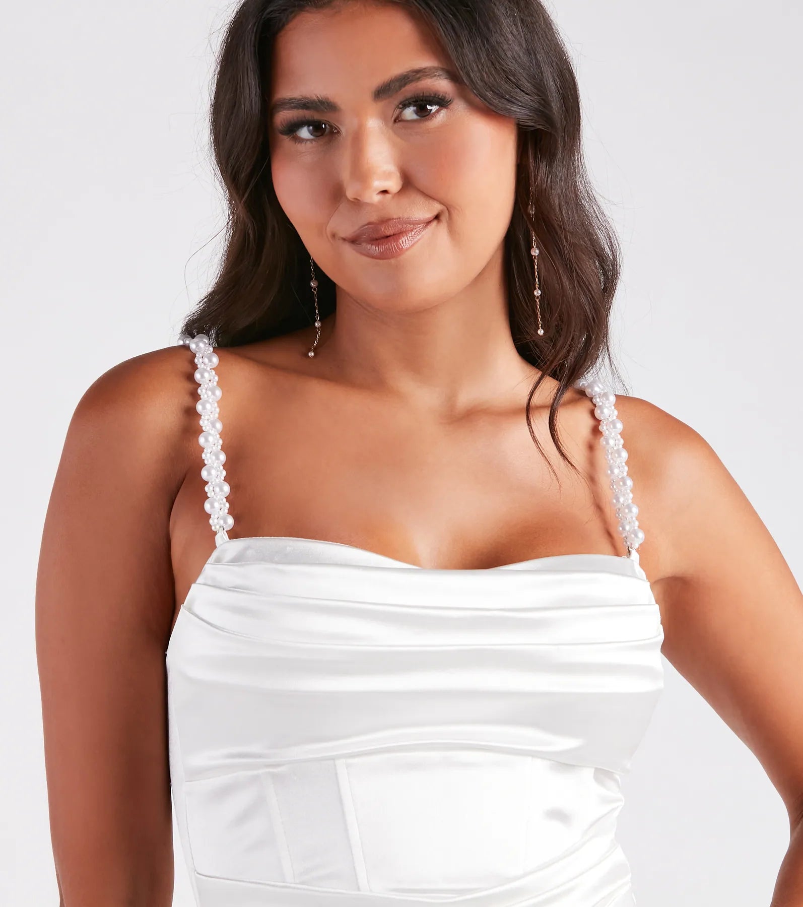 Klarrissa Formal Satin Pearl Strap Midi Dress - Image 8