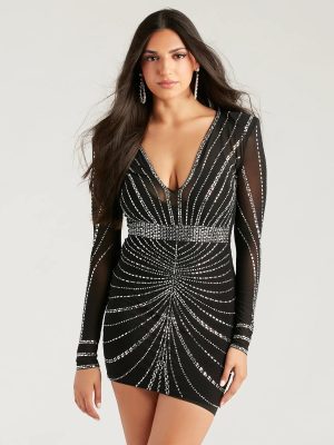 Rayna Iridescent Rhinestone Mesh Formal Mini Dress