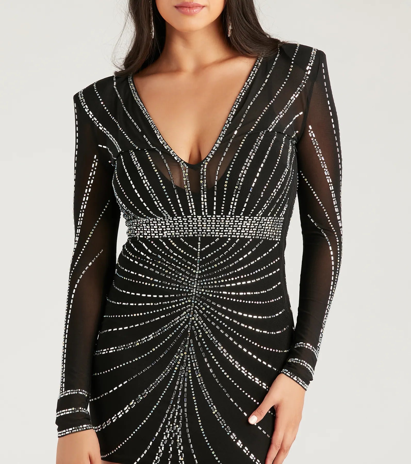Rayna Iridescent Rhinestone Mesh Formal Mini Dress - Image 4