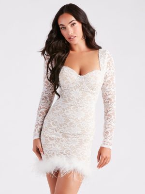 CLEARANCE - Natasha Lace Long Sleeve Feather Mini Dress