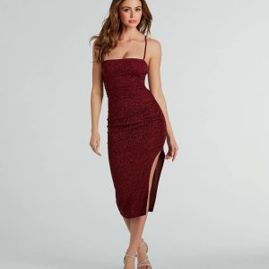 Adley Formal Glitter Lace-Up Midi Dress