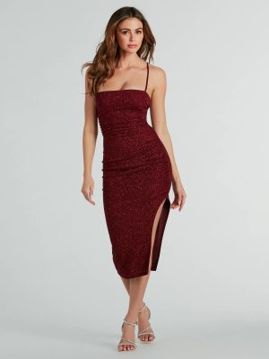 Adley Formal Glitter Lace-Up Midi Dress