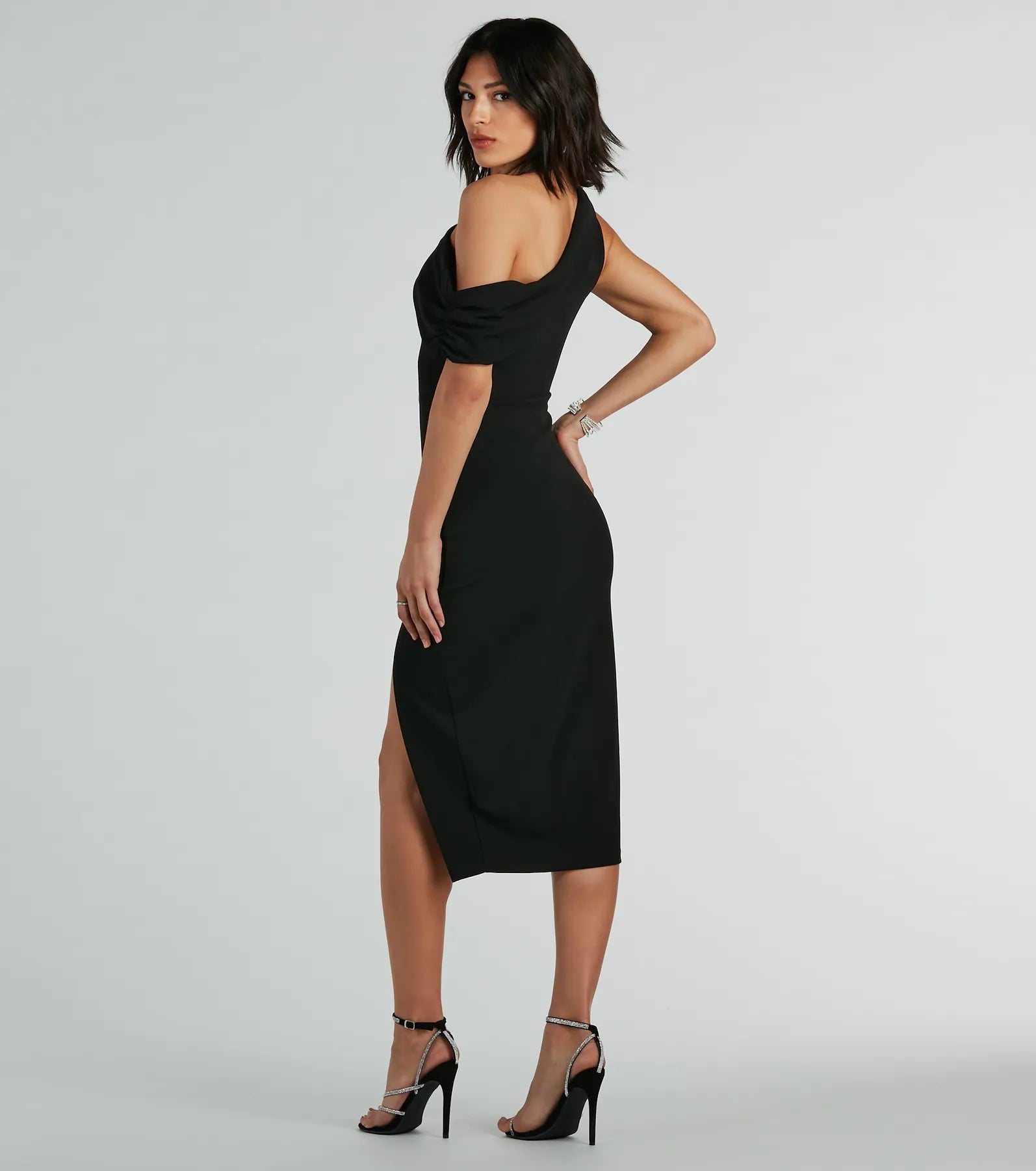 Jullian Formal Crepe Off-The-Shoulder Midi Dress - Image 2