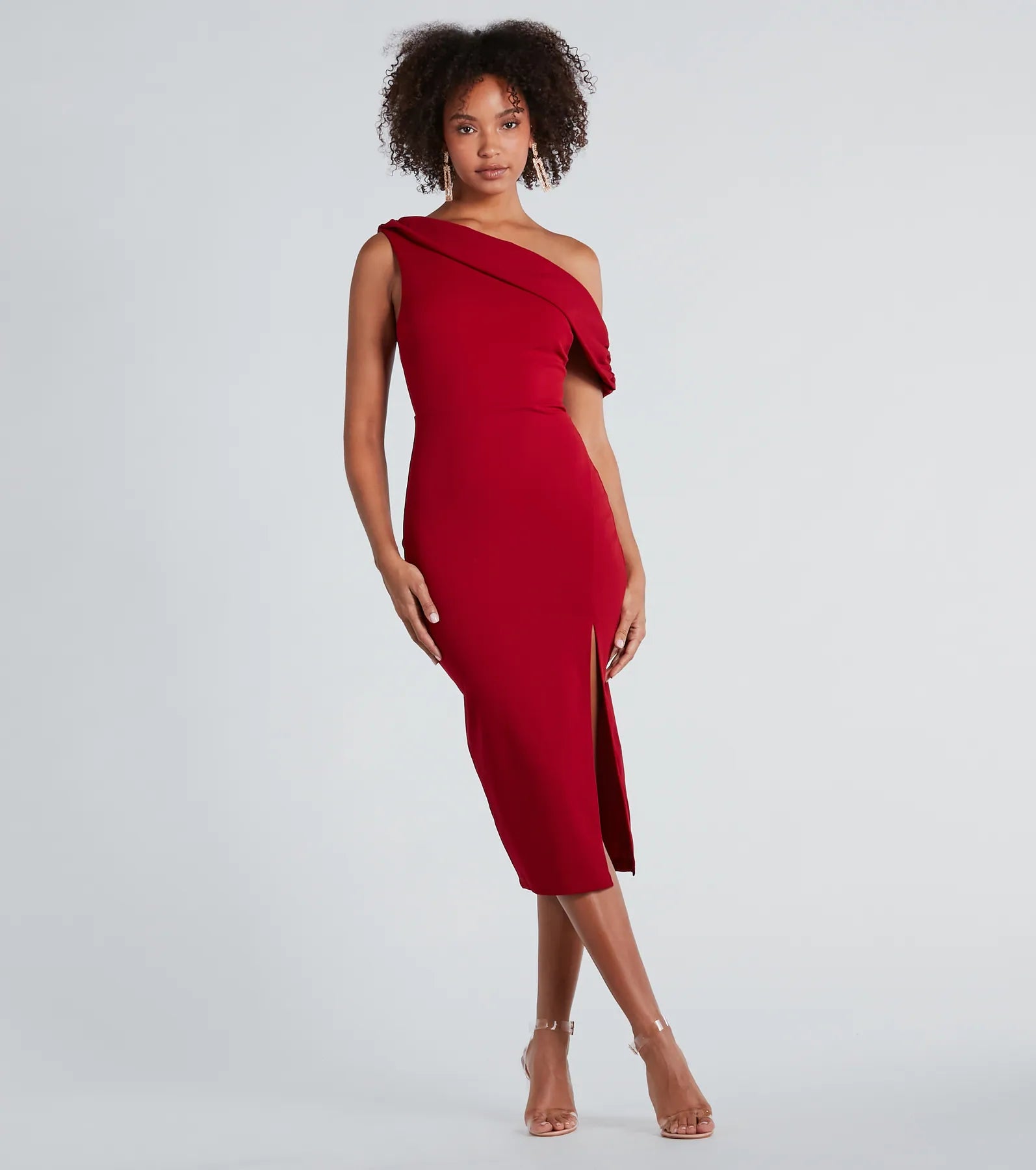 Jullian Formal Crepe Off-The-Shoulder Midi Dress - Image 5