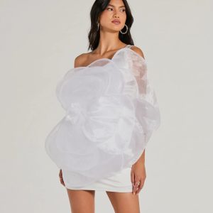 Kerry One-Shoulder Flower Satin Mini Dress