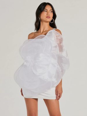 Kerry One-Shoulder Flower Satin Mini Dress