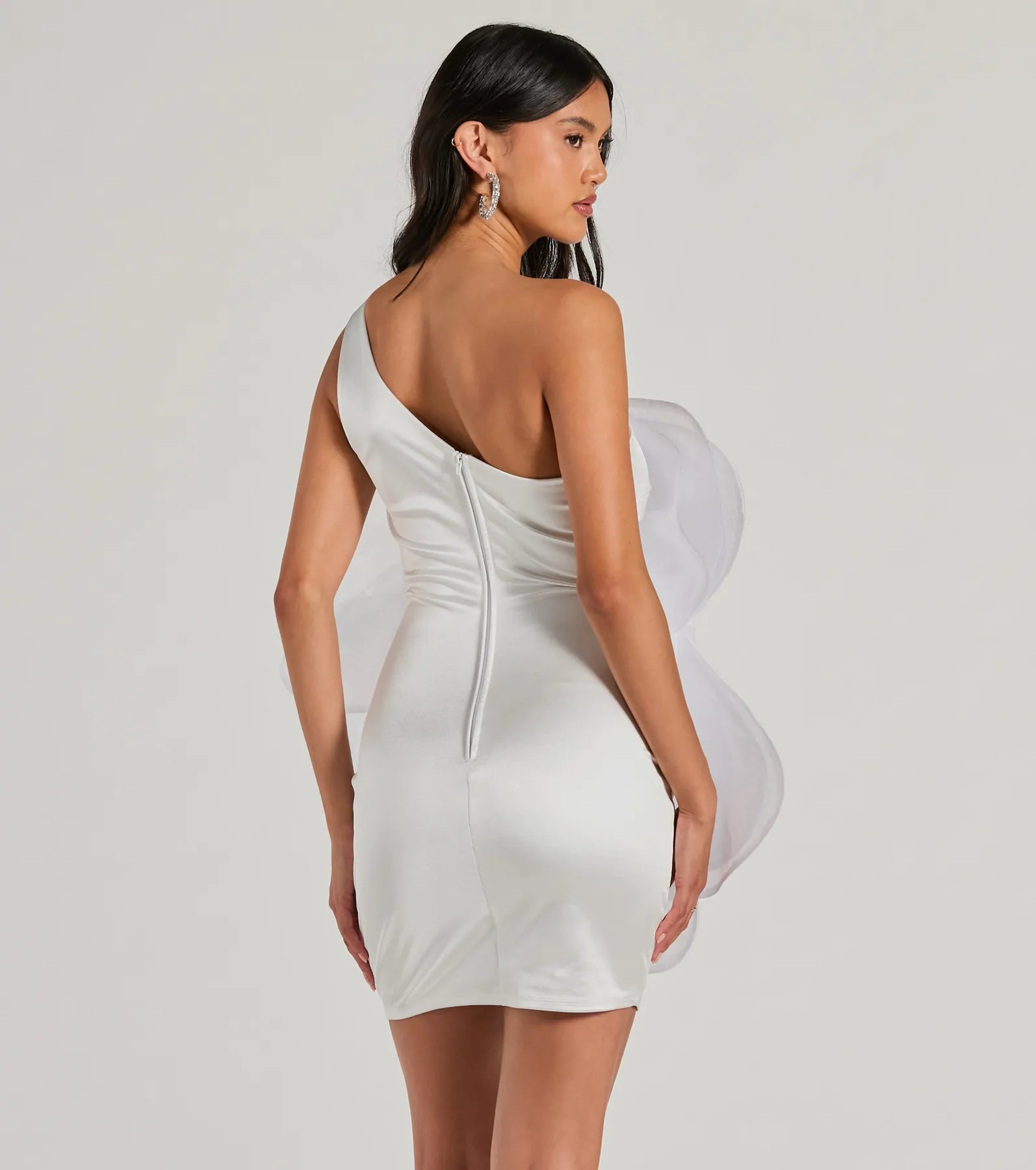 Kerry One-Shoulder Flower Satin Mini Dress - Image 2