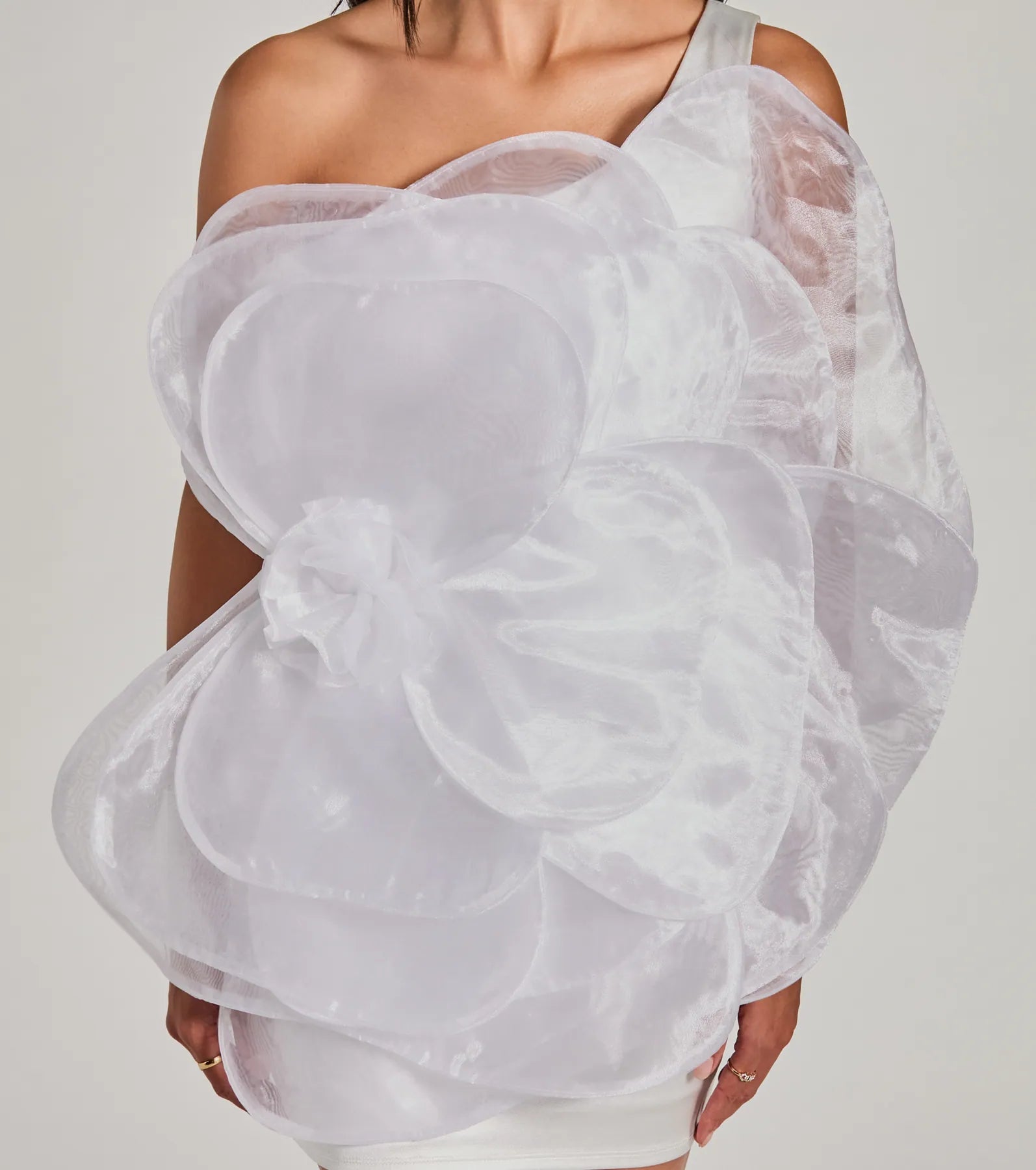 Kerry One-Shoulder Flower Satin Mini Dress - Image 3