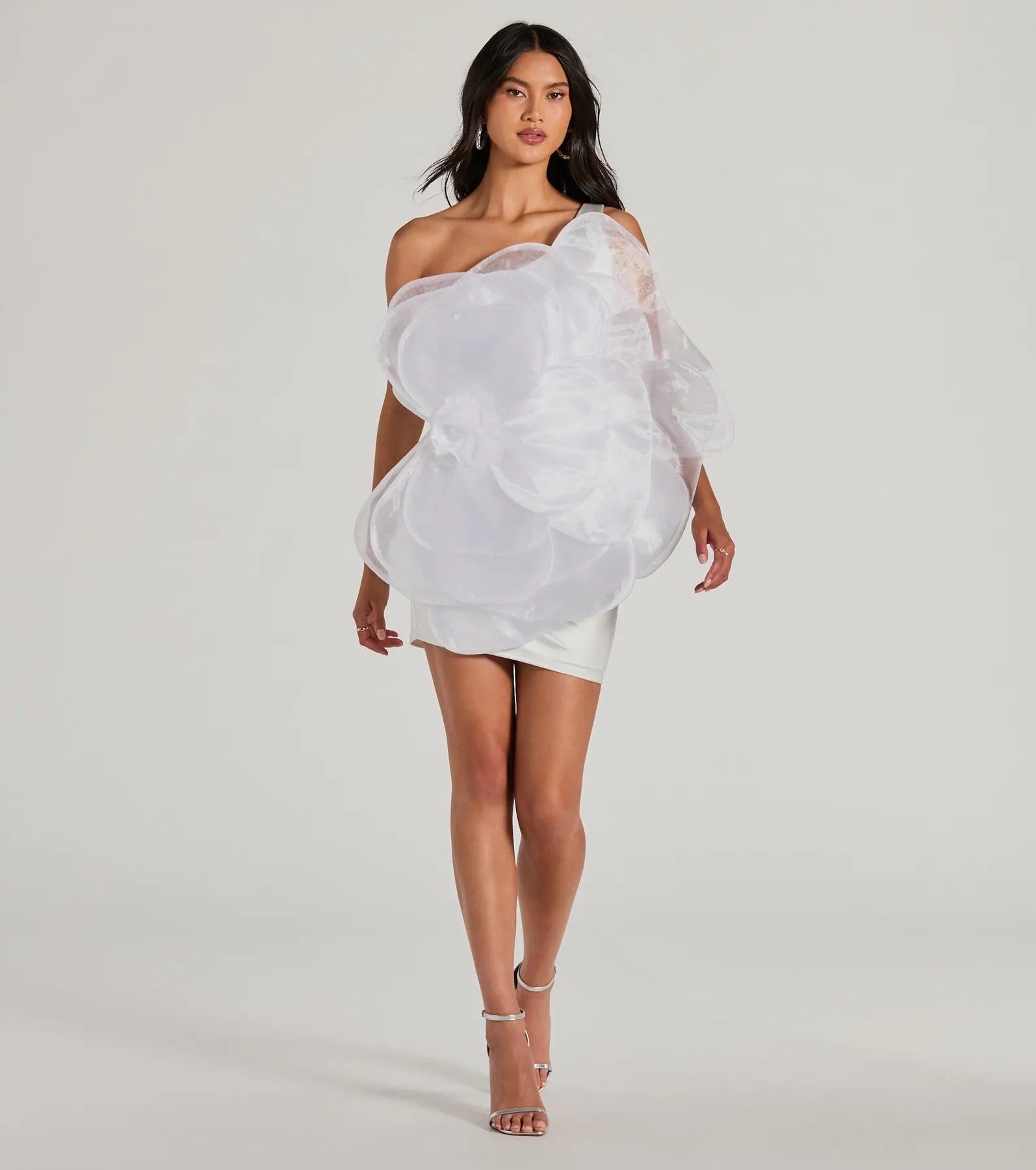 Kerry One-Shoulder Flower Satin Mini Dress - Image 4
