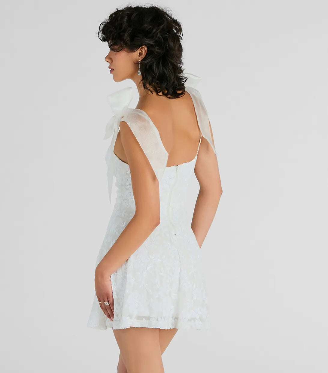 Amanda Tulle Bow Strap Sequin A-Line Party Dress - Image 2