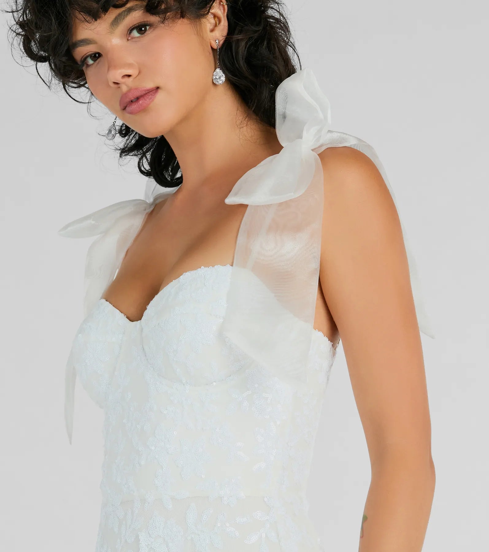 Amanda Tulle Bow Strap Sequin A-Line Party Dress - Image 4