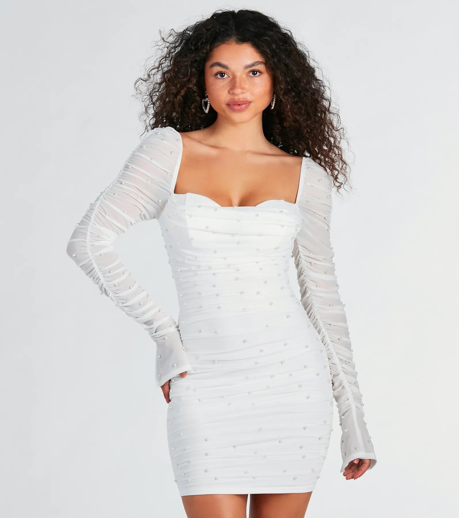 Tracey Mesh Faux Pearl Bodycon Party Dress - Image 5