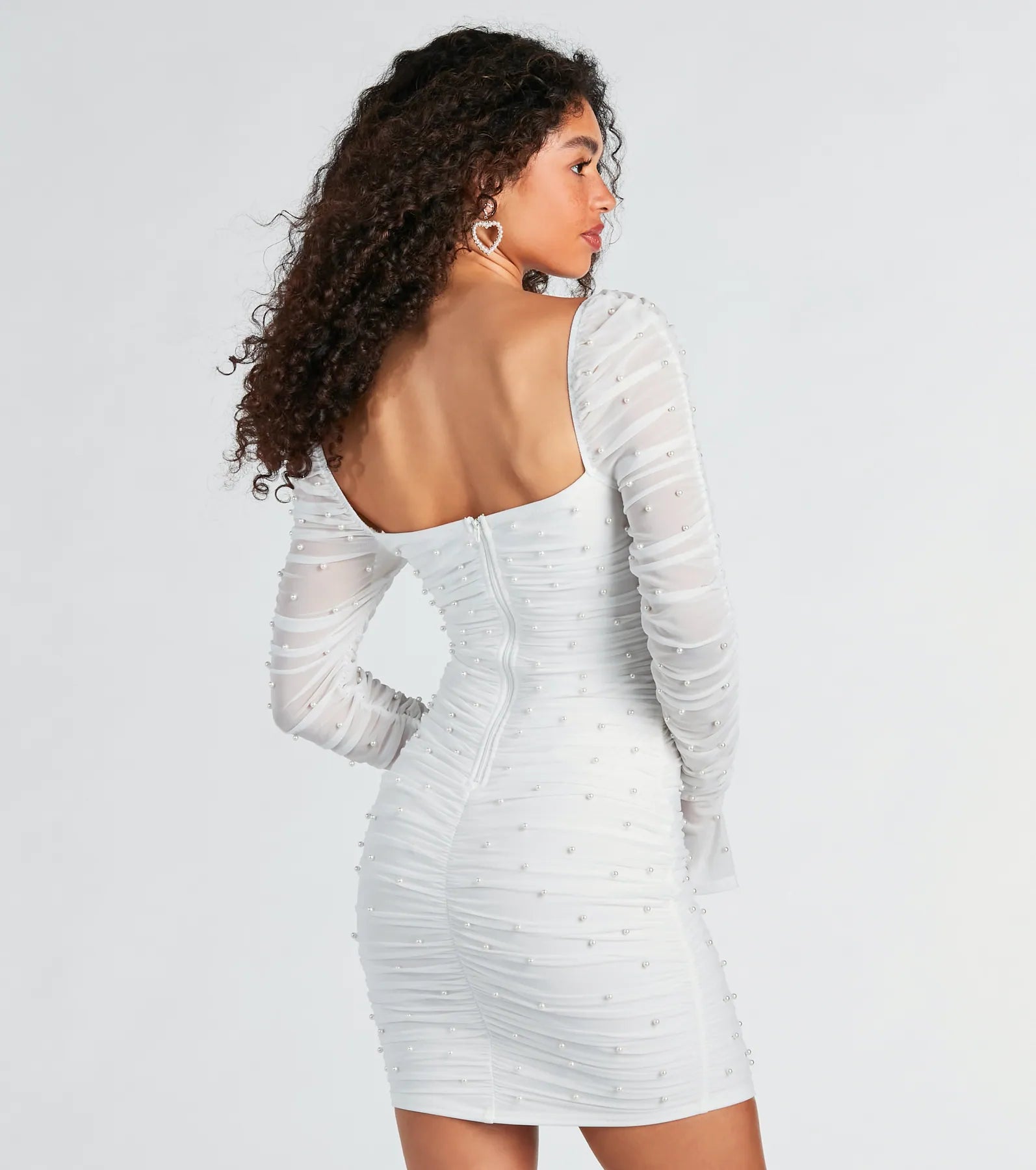 Tracey Mesh Faux Pearl Bodycon Party Dress - Image 6
