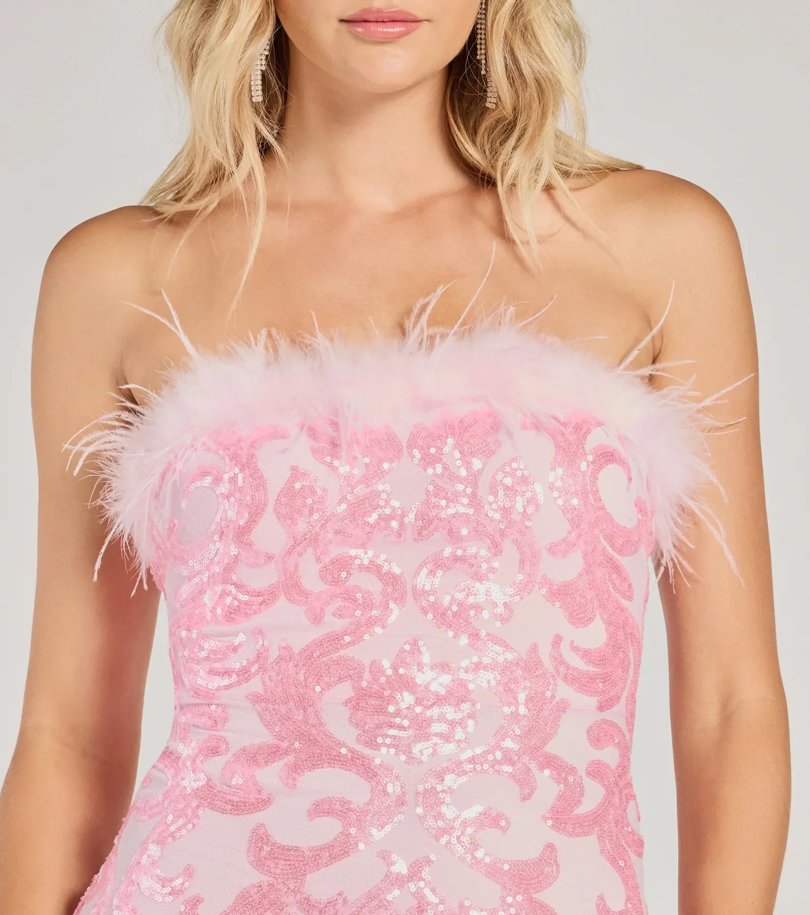 Neriah Sequin Marabou Feather Party Dress - Image 12