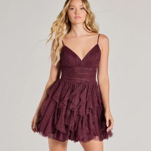 Leanna Ruffle Glitter Mesh Skater Dress